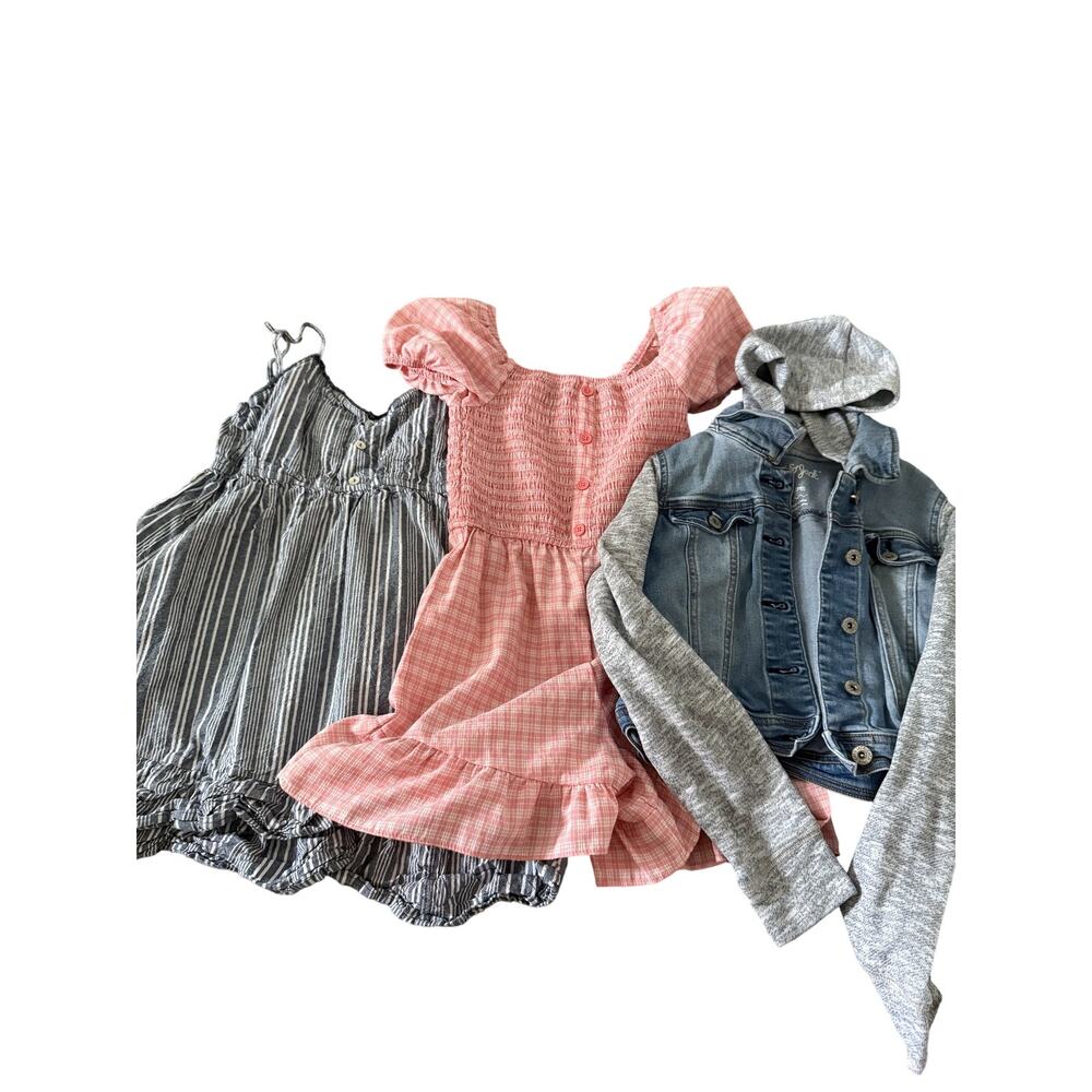 Cat &‎ Jack Jacket Girls Medium 7/8 Gray Denim Hooded Derek Heart Dress Lot